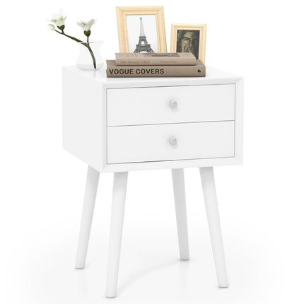 Bedside table with 2 drawers Small wooden side table 40 x 40 x 59.5 cm white