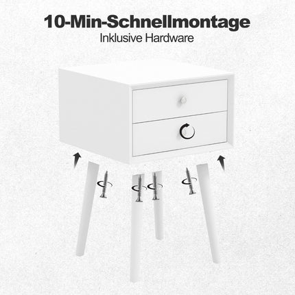 Bedside table with 2 drawers Small wooden side table 40 x 40 x 59.5 cm white
