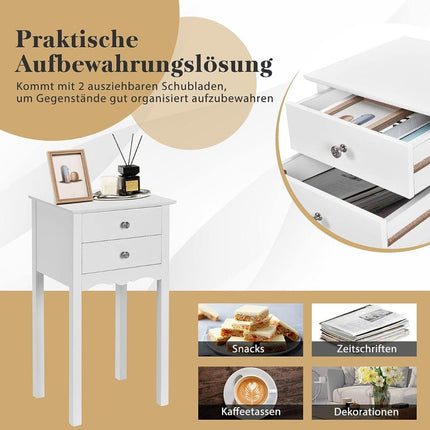 Bedside table with 2 drawers and anti-tilt protection. Modern side table 40 x 32 x 75 cm white