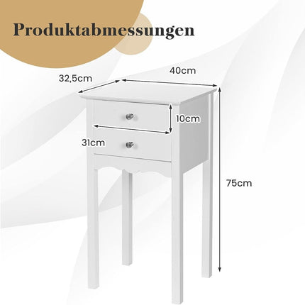 Bedside table with 2 drawers and anti-tilt protection. Modern side table 40 x 32 x 75 cm white