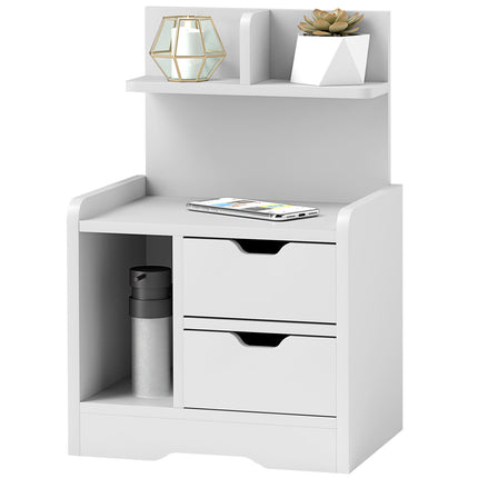 White bedside table, 2 drawers & open shelf, 40x30x60 cm