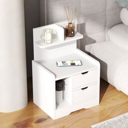 White bedside table, 2 drawers & open shelf, 40x30x60 cm