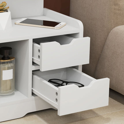 White bedside table, 2 drawers & open shelf, 40x30x60 cm