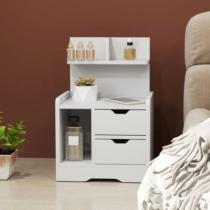 White bedside table, 2 drawers & open shelf, 40x30x60 cm
