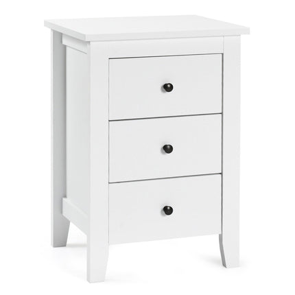 Bedside table with 3 drawers, large storage space and stable structure, bedside table, white