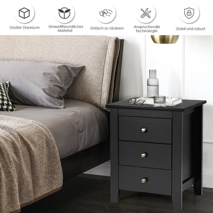 Bedside table with 3 drawers nightstand for box spring bed 46 x 37 x 65 cm black