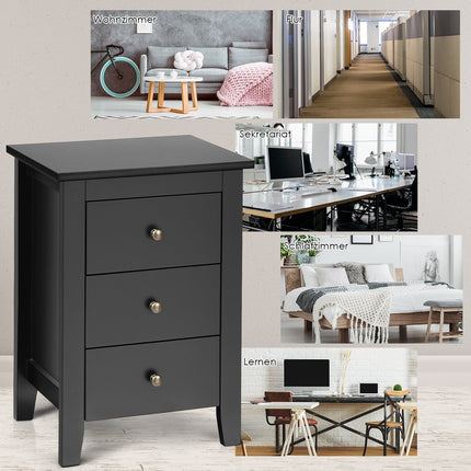Bedside table with 3 drawers nightstand for box spring bed 46 x 37 x 65 cm black