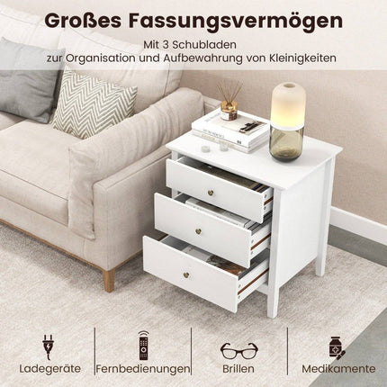 Bedside table with 3 drawers nightstand for box spring bed 56 x 45 x 66 cm white