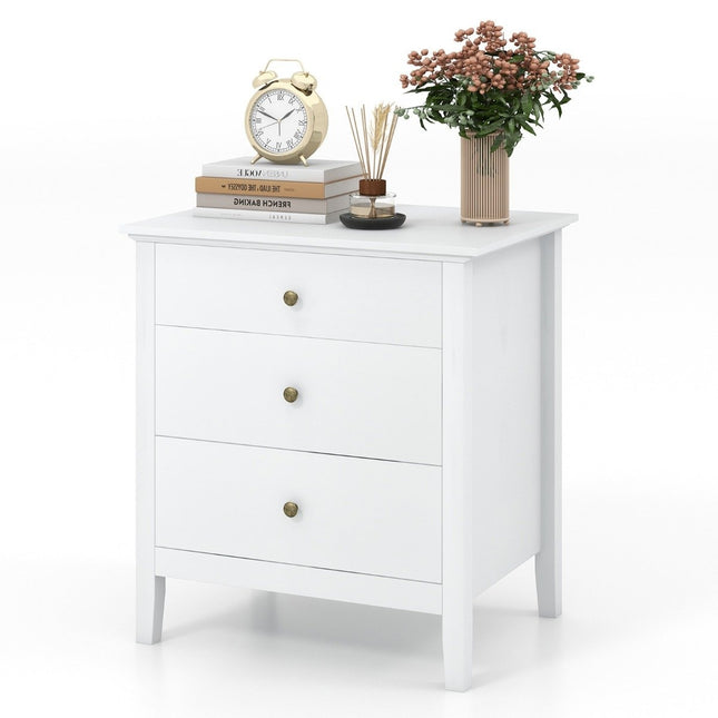 Bedside table with 3 drawers nightstand for box spring bed 56 x 45 x 66 cm white