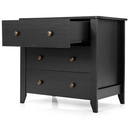 Bedside table with 3 drawers side table with wooden handles 71 x 46 x 66 cm black
