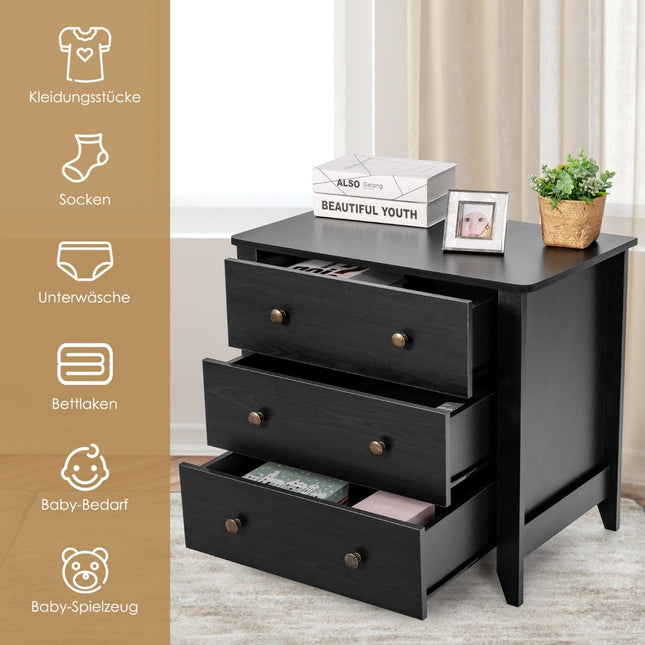 Bedside table with 3 drawers side table with wooden handles 71 x 46 x 66 cm black