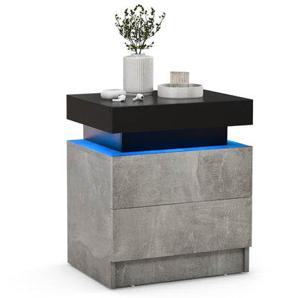 Bedside table with LED lights & 2 drawers & remote control bedside cabinet 45 x 35 x 52cm gray