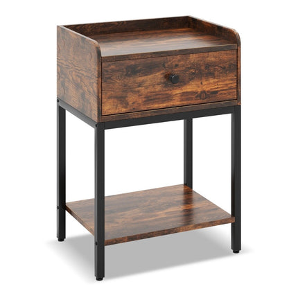 Bedside table with drawer Side table with open shelf 42 x 30 x 60 cm Rustic brown