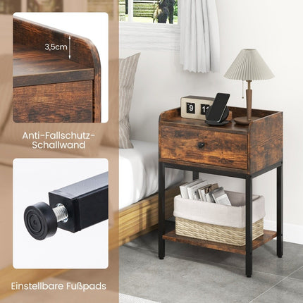 Bedside table with drawer Side table with open shelf 42 x 30 x 60 cm Rustic brown