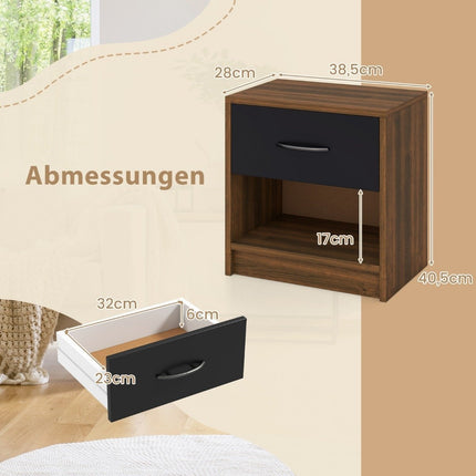 Bedside table with drawer Small side table with open compartment 38.5 x 28 x 40.5 cm brown + black