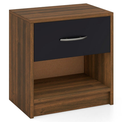 Bedside table with drawer Small side table with open compartment 38.5 x 28 x 40.5 cm brown + black