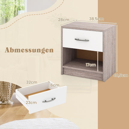 Bedside table with drawer Small side table with open compartment 38.5 x 28 x 40.5 cm light gray + white