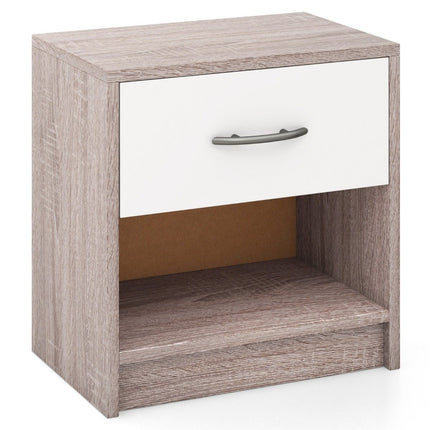 Bedside table with drawer Small side table with open compartment 38.5 x 28 x 40.5 cm light gray + white