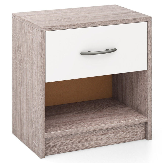 Bedside table with drawer Small side table with open compartment 38.5 x 28 x 40.5 cm light gray + white
