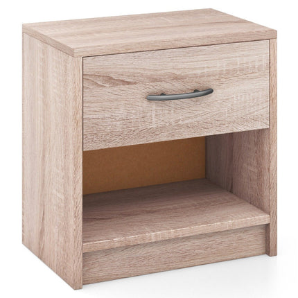 Bedside table with drawer Small side table with open compartment 38.5 x 28 x 40.5 cm natural