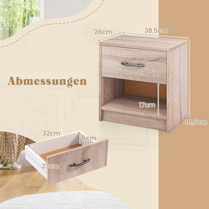 Bedside table with drawer Small side table with open compartment 38.5 x 28 x 40.5 cm natural