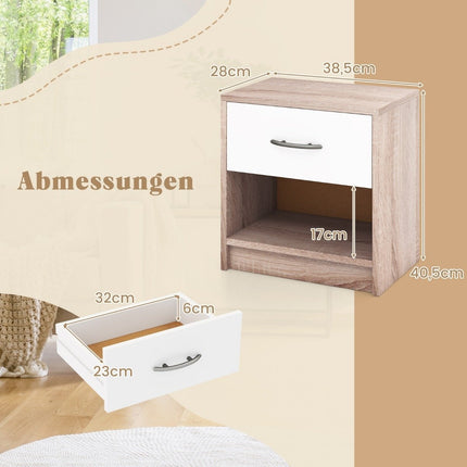 Bedside table with drawer Small side table with open compartment 38.5 x 28 x 40.5 cm natural + white