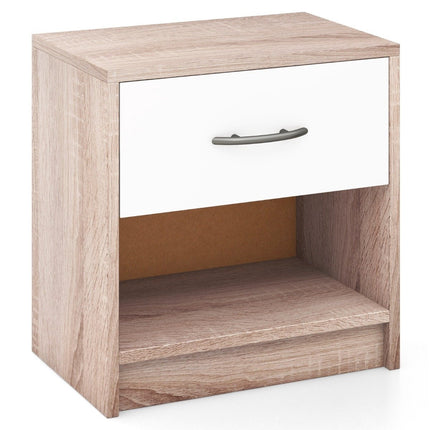 Bedside table with drawer Small side table with open compartment 38.5 x 28 x 40.5 cm natural + white