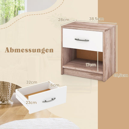 Bedside table with drawer Small side table with open compartment 38.5 x 28 x 40.5 cm oak + white