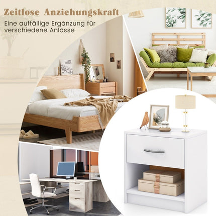Bedside table with drawer Small side table with open compartment 38.5 x 28 x 40.5 cm white