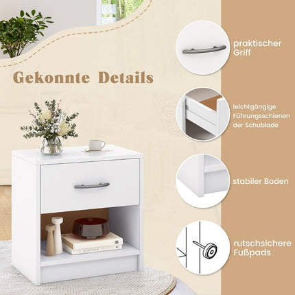 Bedside table with drawer Small side table with open compartment 38.5 x 28 x 40.5 cm white