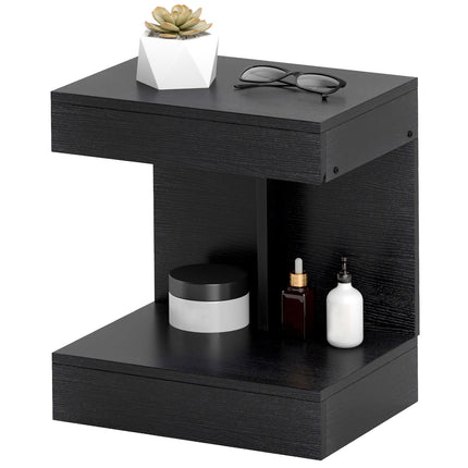 Black bedside table with drawers and shelf, 40x30x46 cm