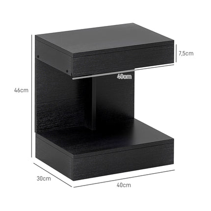 Black bedside table with drawers and shelf, 40x30x46 cm