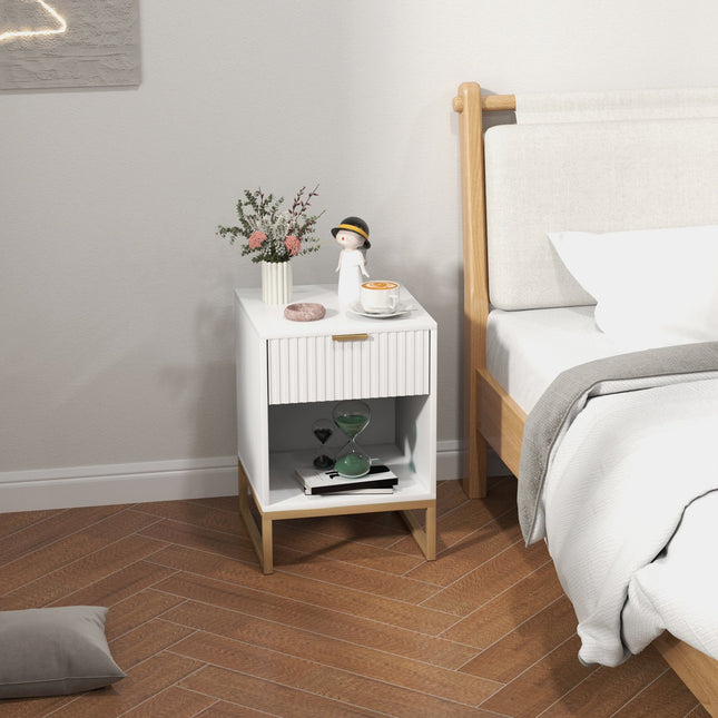 White bedside table with drawers - 40 x 40 x 57 cm