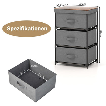 Bedside table with fabric drawers Side table with metal frame Gray 40 x 30 x 62 cm