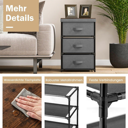 Bedside table with fabric drawers Side table with metal frame Gray 40 x 30 x 62 cm