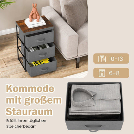 Bedside table with fabric drawers Side table with metal frame Gray 40 x 30 x 62 cm