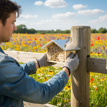 Bee Hotel with Metal Roof for Wild Bees