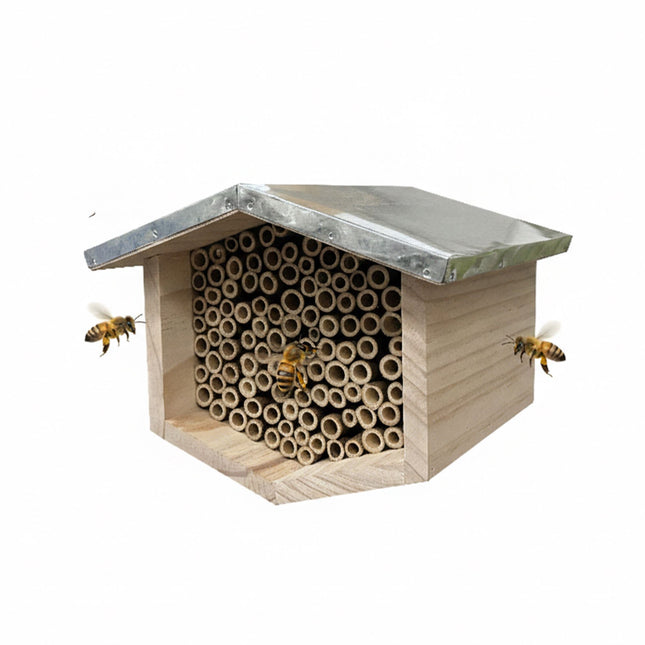 Bee Hotel with Metal Roof for Wild Bees