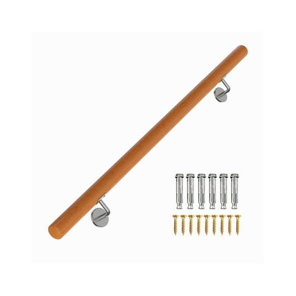 Beech Wood Stair Handrail 100 cm with Wall Brackets, 40 mm Diameter, 200 kg Load