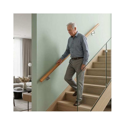 Beech Wood Stair Handrail 100 cm with Wall Brackets, 40 mm Diameter, 200 kg Load