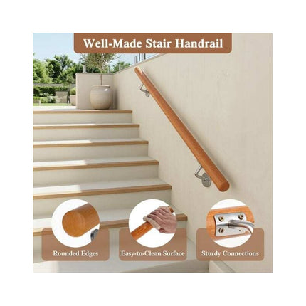 Beech Wood Stair Handrail 100 cm with Wall Brackets, 40 mm Diameter, 200 kg Load