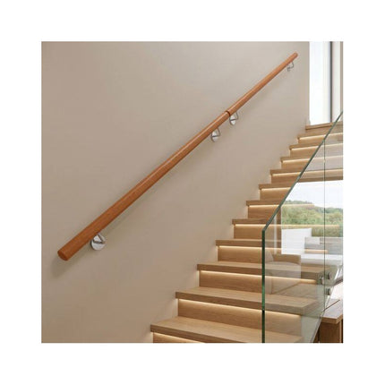 Beech Wood Stair Handrail 80 cm with Wall Brackets, 40 mm Diameter, 200 kg Load