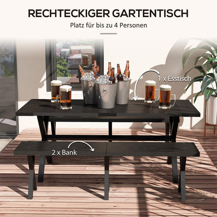 Black beer tent set - table, 2 benches, wooden look, 180x80x73 cm