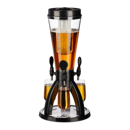 Beer Tower Dispenser, 4L, 3 Taps, Portable Party Use