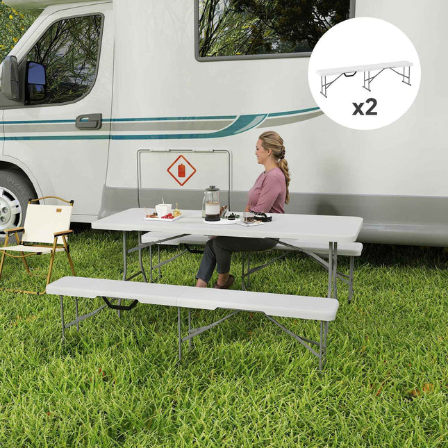 Folding beer tent bench, 2-person, weatherproof, metal legs