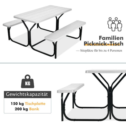 Beer tent set picnic table & 2 benches with white metal frame