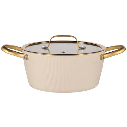 Beige 24 cm Aluminum Pot with Lid, 4.4 L Capacity