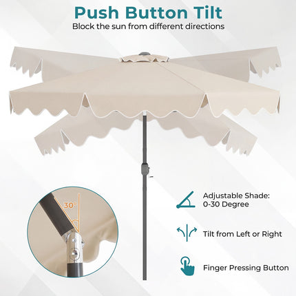 Beige 270cm Ruffled Parasol with Hand Crank & Tilt