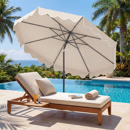 Beige 270cm Ruffled Parasol with Hand Crank & Tilt