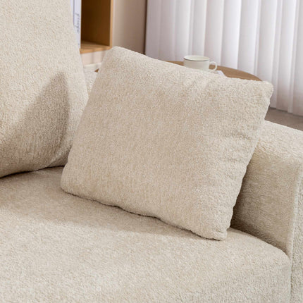 Beige 3-Seater Sofa with Velvet Fabric and Deep Seat
